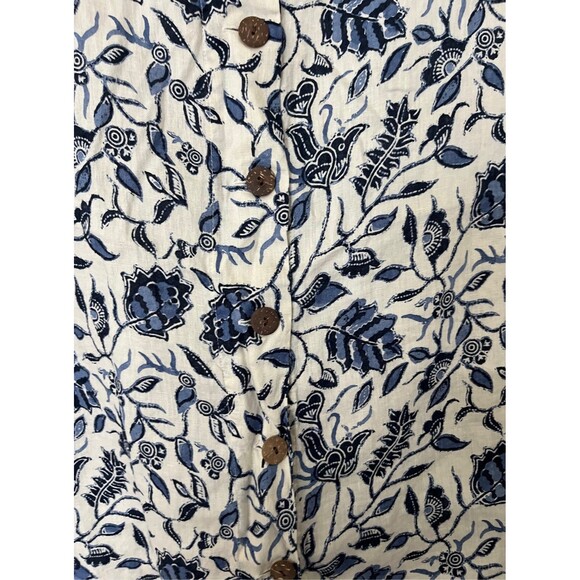 Rachel Zoe 100% Linen Button Back Top Size M Blue White Floral Boho Coastal - Picture 4 of 5